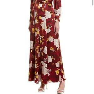 Alice + Olivia Burgundy Floral Maxi Skirt with Sheer Godet Inserts